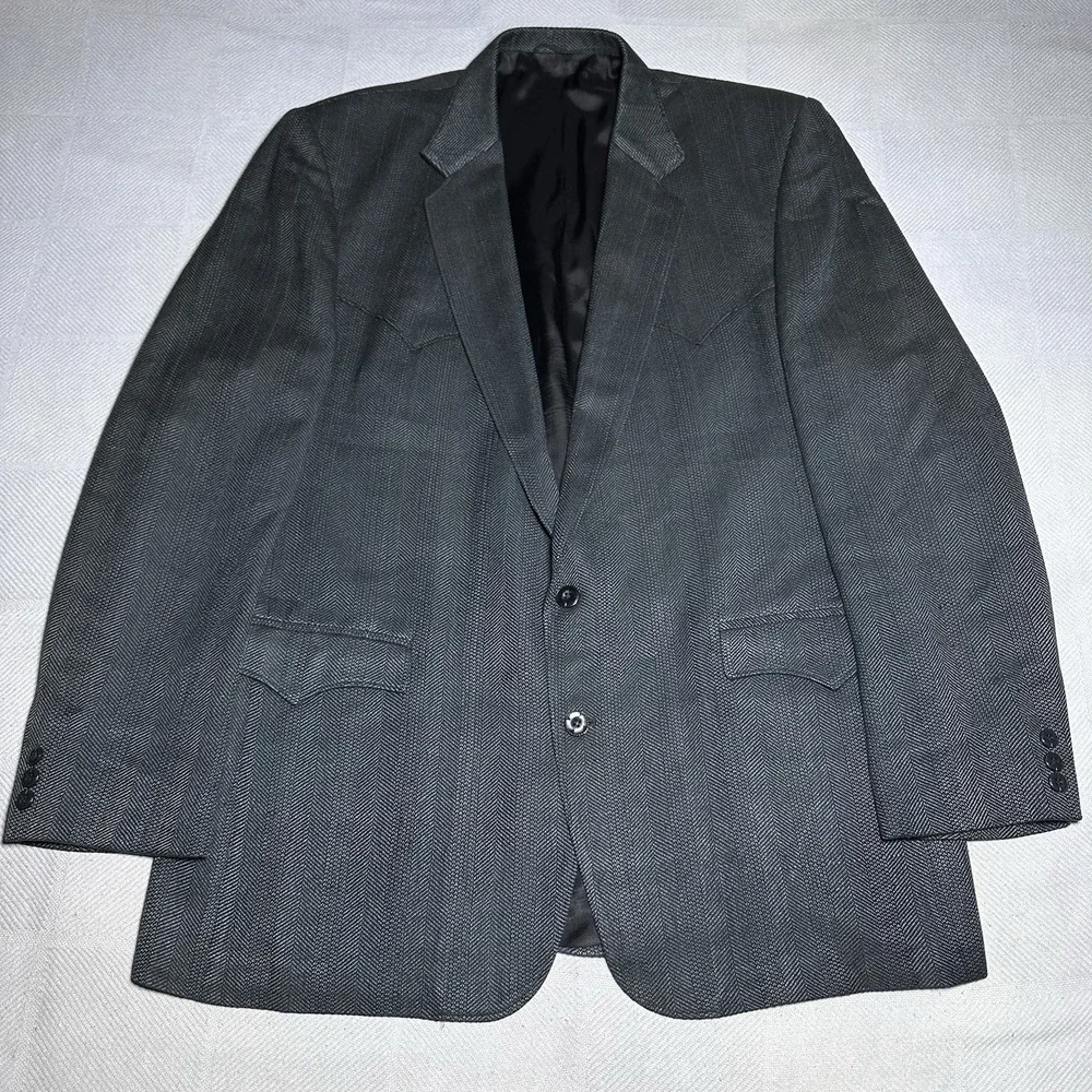 Vintage Circle S Sportscoat Blazer 48L Western Silk‎ Blend Herringbone USA Made